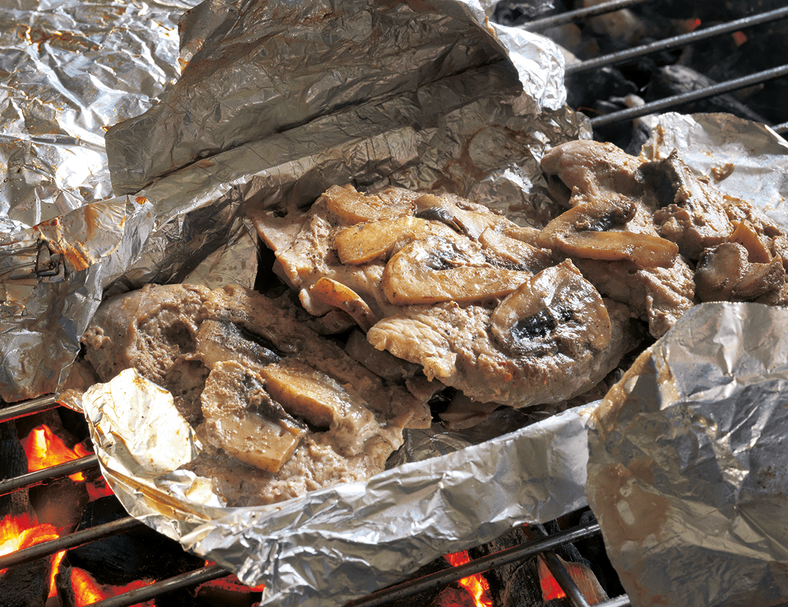 Pork tenderloin with mushroom roasted in tin foil